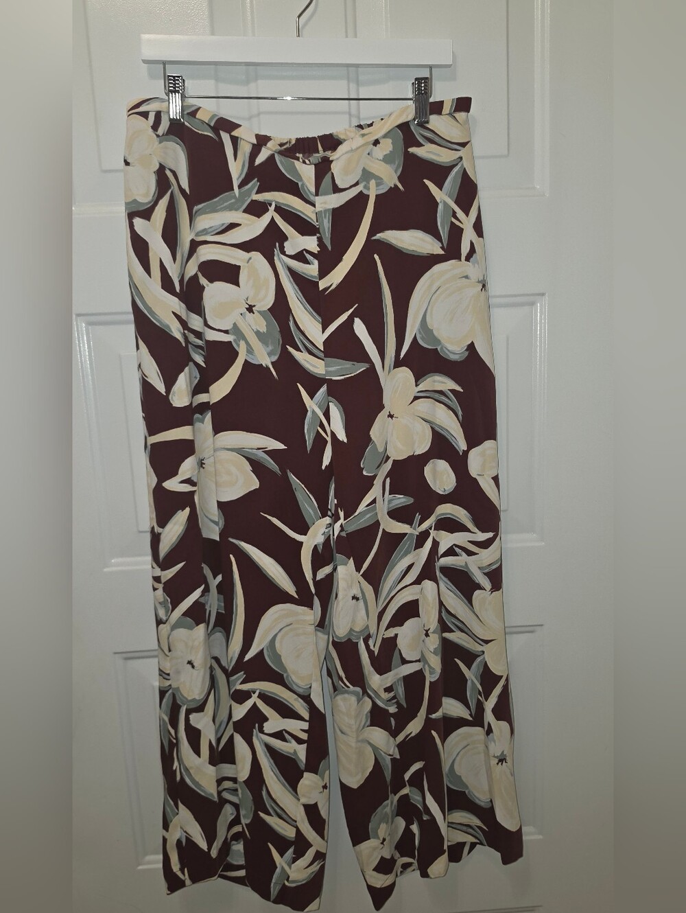 Nordstrom Rack Burgundy Floral Wide Leg Pants Large Elastic Waist